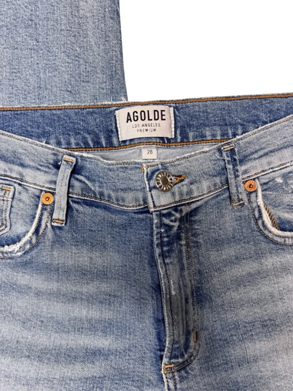 AGOLDE Sophie Cropped Skinny Jeans Distressed Light Wash Size 28 - Picture 5 of 7
